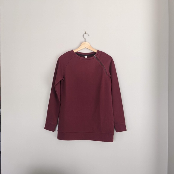 NWOT Lolë burgundy cotton blend crewneck sweatshirt with zipper, size XS - Picture 6 of 8